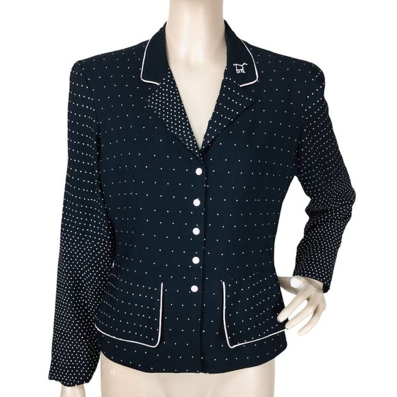 Vintage Dorothy Schoelen Platinum Polka-Dot Peplum Button-Down Jacket
